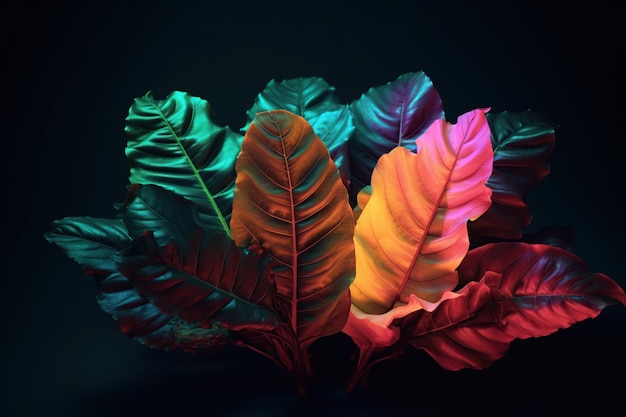 Large burdock leaves glow with neon colors