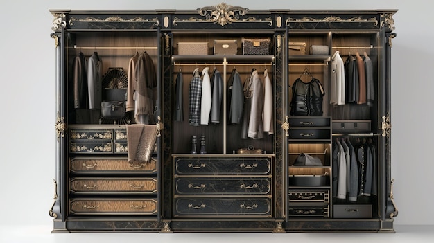 Photo a large cabinet with a lot of clothes on it