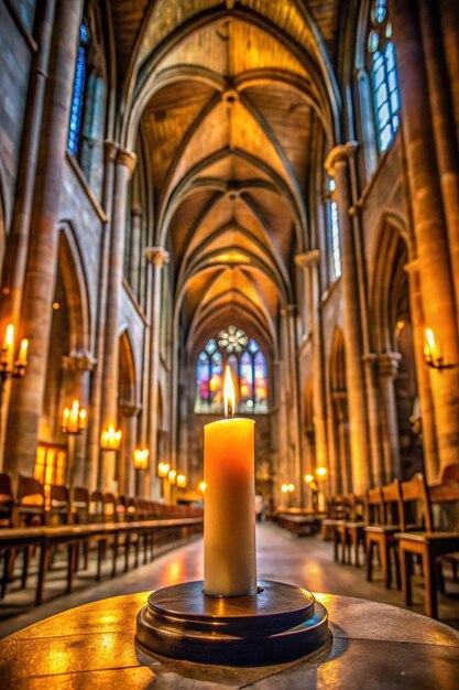 Photo a large candle is lit in a church with a large candle in the center