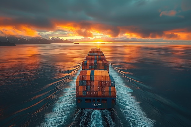 Large Cargo Ship Traveling Across Body of Water