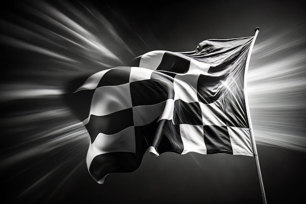 Large Checkered Flag with fabric surface texture Black background Generative ai