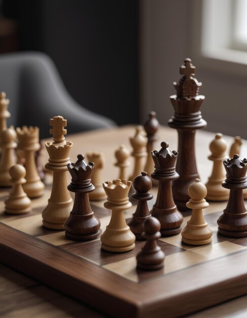 Photo a large chess board with chess pieces on it