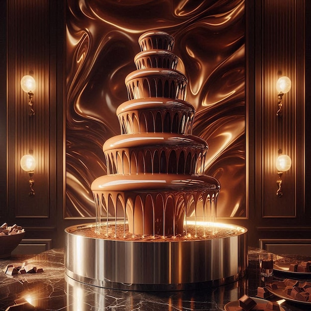 a large chocolate cake is surrounded by candles and chocolate