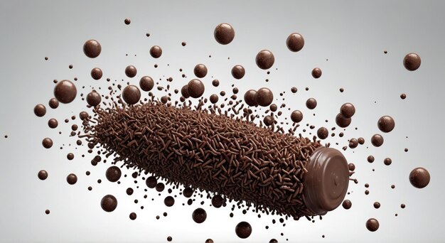 Photo a large chocolate container with sprinkles on it and a large black object in the middle