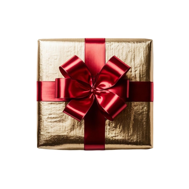 Large Christmas gift with a metallic gold wrapping and a big red bow