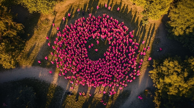 a large circle of pink flowers is surrounded by pink balloons