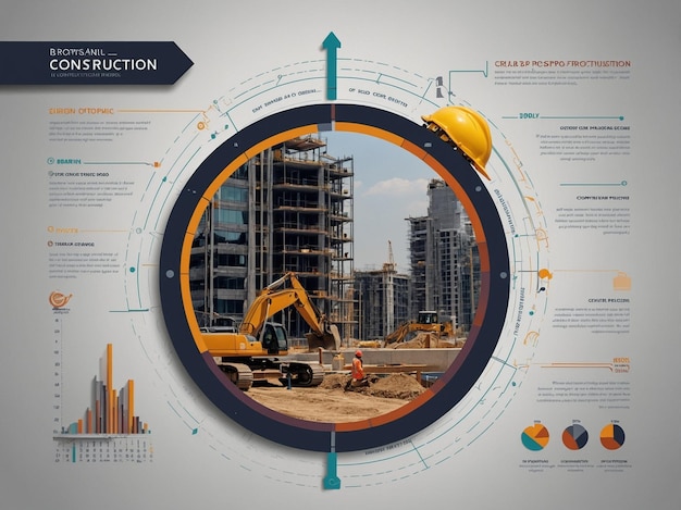 Photo a large circular picture of construction equipment on a wall