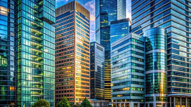 Photo a large city building with many windows and a blue sky