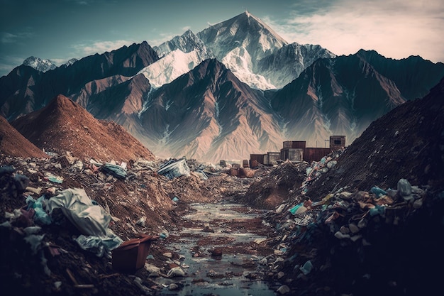 Large city dump with mountains of rotting and overflowing garbage