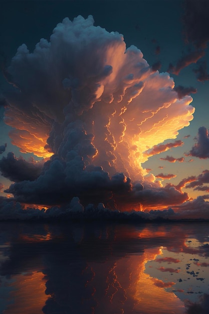 Large cloud in the sky over a body of water generative ai