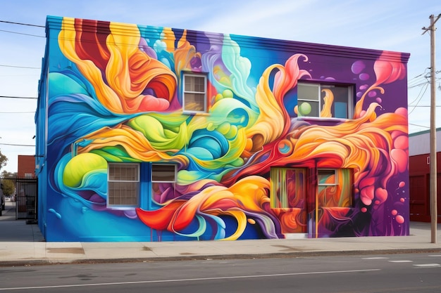 a large colorful mural on the side of a building rainbowcolored street art mural