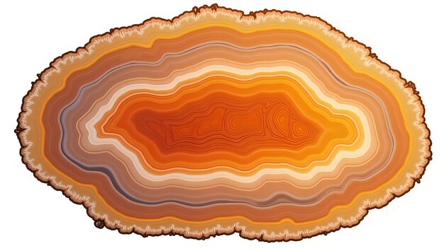 a large colorful natural stone with a large semicircle of orange and yellow lines