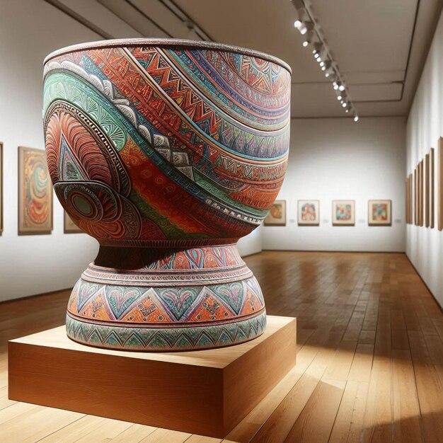 Photo a large colorful vase is on display in a museum