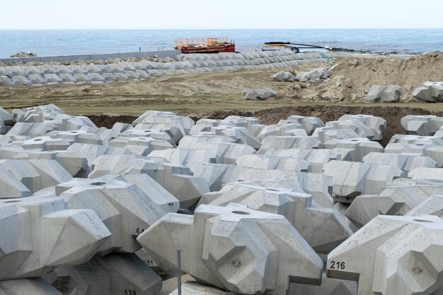 A large concrete block with numbers of numbers on it