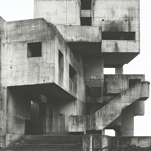 Photo a large concrete building with a staircase that has a number of stairs on it