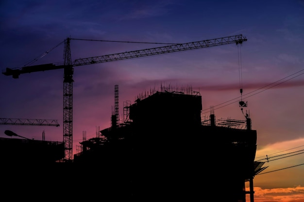 The large construction project is a business investment that has grown in a good direction Silhouette concept