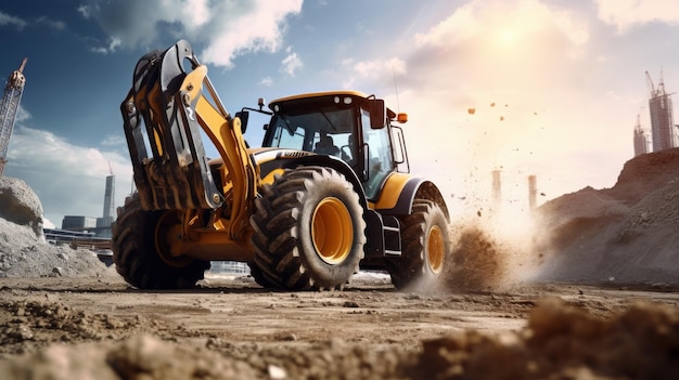 Large Construction Vehicle Driving Down a Dirt Road