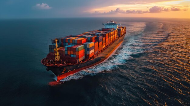 a large container ship is carrying cargo on the ocean