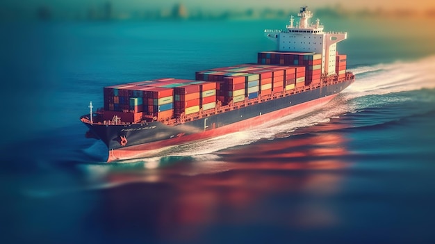 A large container ship traveling across a body of water Generative AI image