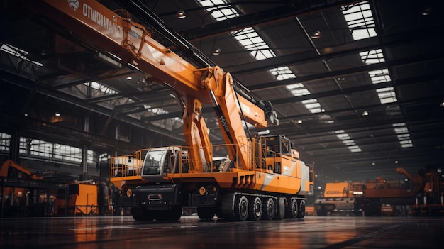 A Large Crane in a Packed Warehouse With People