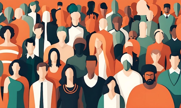 Large crowd of diverse people paper cut out style