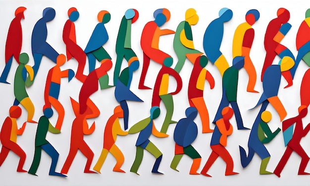 Large crowd of diverse people paper cut out style