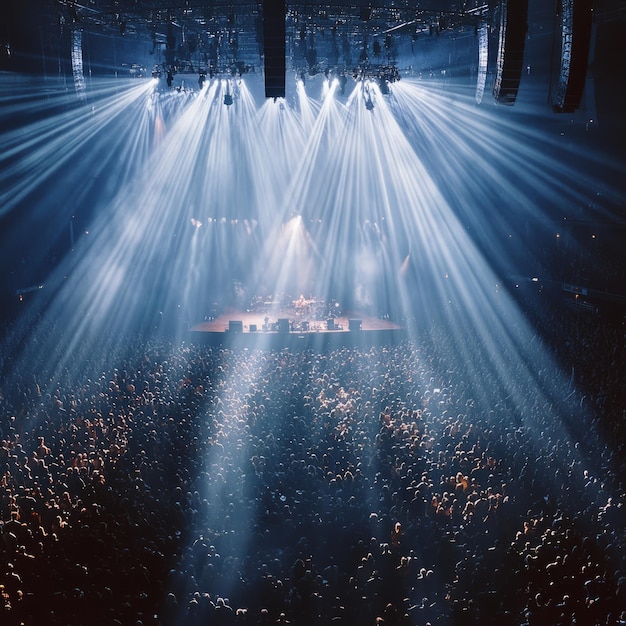 Photo a large crowd gathered at a concert venue with the stage illuminated by bright stage lights