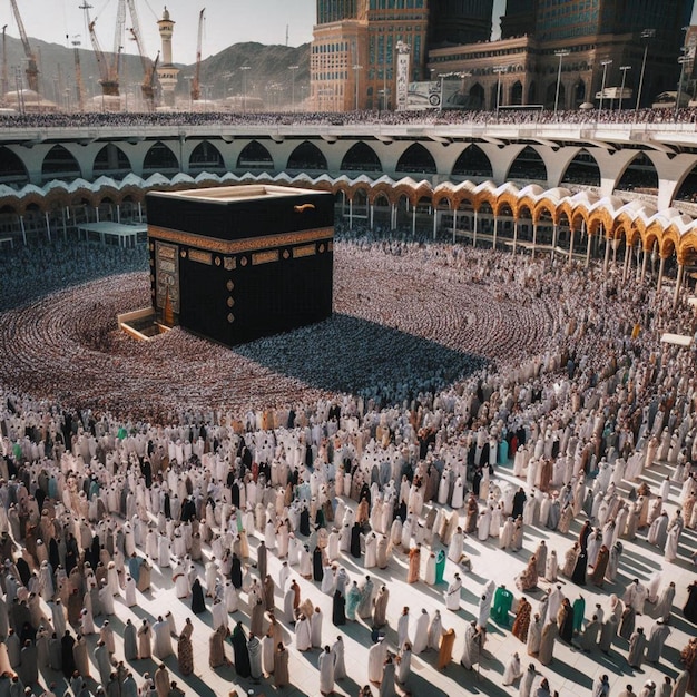 Photo a large crowd of people are gathered around a mosque