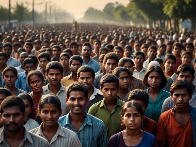 a large crowd of people are standing in a large crowd