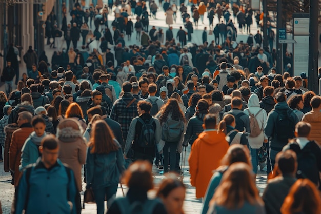 Large crowd of people walking in the street Crowded city with pedestrians