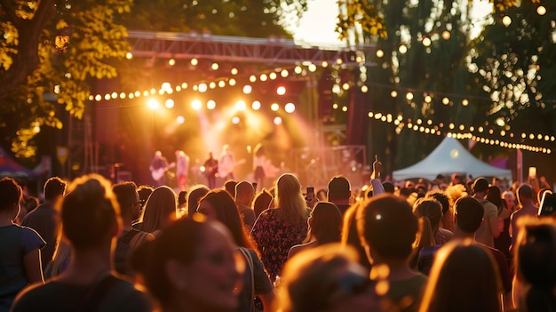 Photo a large crowd of people watching a band play at an outdoor concert