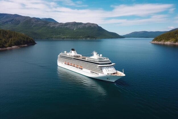 Large cruise ship in fjords Tourism vacation and summer traveling Generative AI