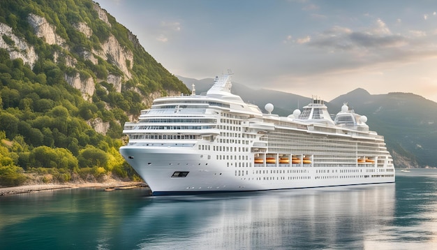 a large cruise ship is docked in the water