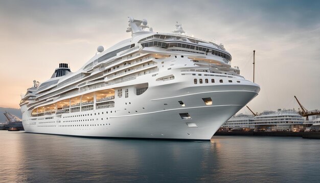 a large cruise ship is docked in the water