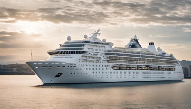 a large cruise ship is docked in the water