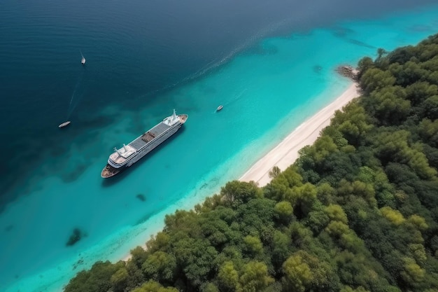 Large cruise ship in tropical landscape Tourism vacation and summer traveling Generative AI