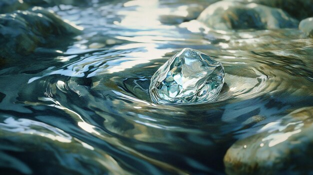 Photo a large diamond is floating in a stream of water