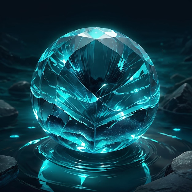 a large diamond with blue and green lights around it