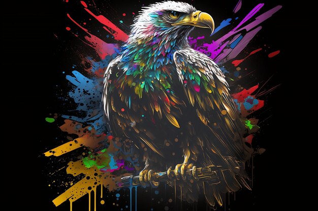 Photo a large eagle with a colorful background and a colorful background