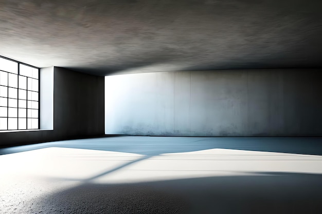 Large empty modern concrete room with indirect light