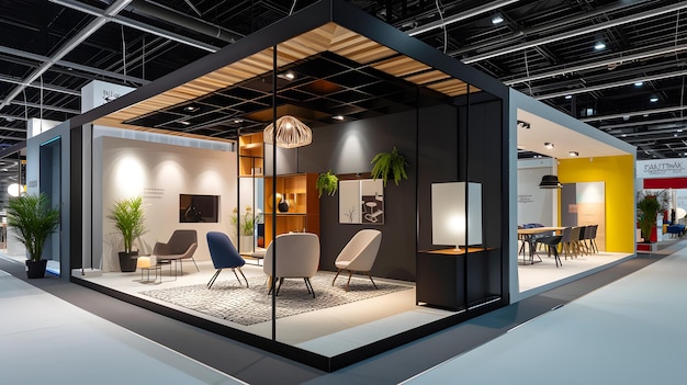 large exhibition booth in nordic style Simply decorated With minimalist furniture