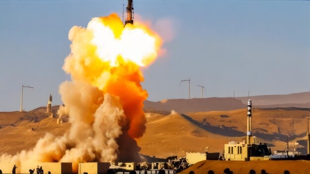 Photo a large explosion in a desert with a large cloud of smoke in the sky