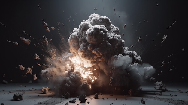 A large explosion with smoke coming out of it