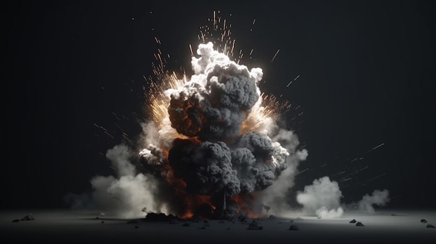 A large explosion with a white cloud and smoke coming out of it.