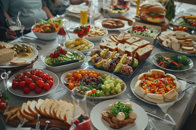 Large Family Gathering Table with Variety of Food