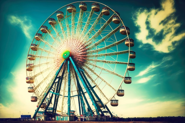 Large ferris wheel in amusement park on summer day created with generative ai