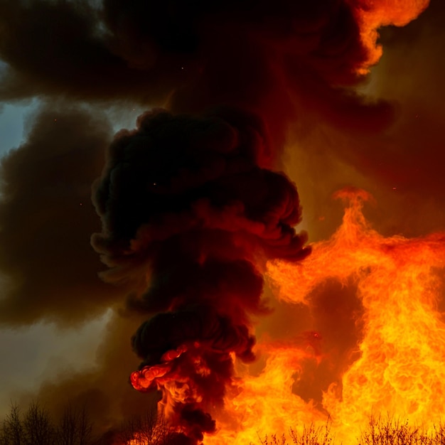 Photo a large fire with a large amount of smoke in the background