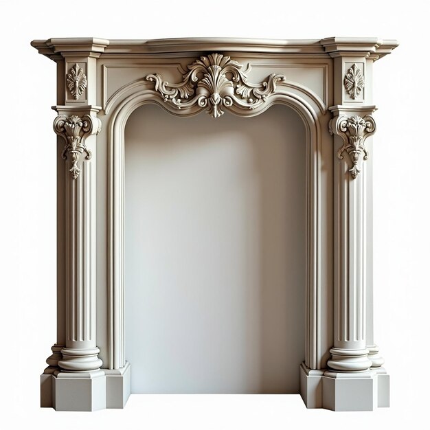 Photo a large fireplace with a white wall and a large arch