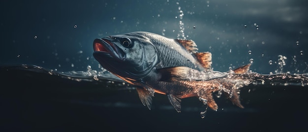 A large fish leaping from water's surface Generative AI