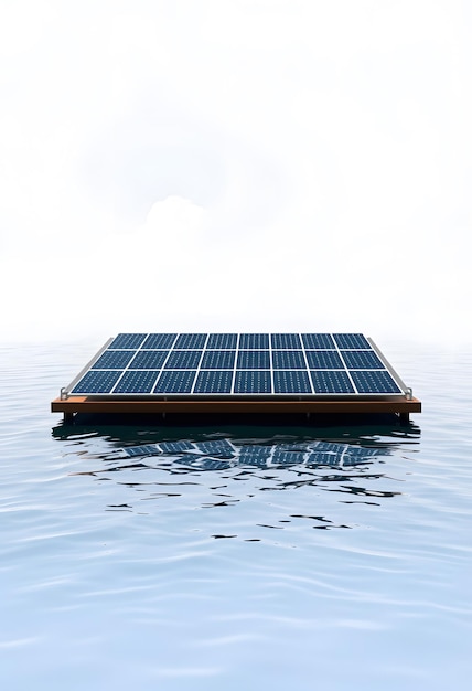 Photo the large floating solar park farm solar panels float in the water the idea of cooperation with